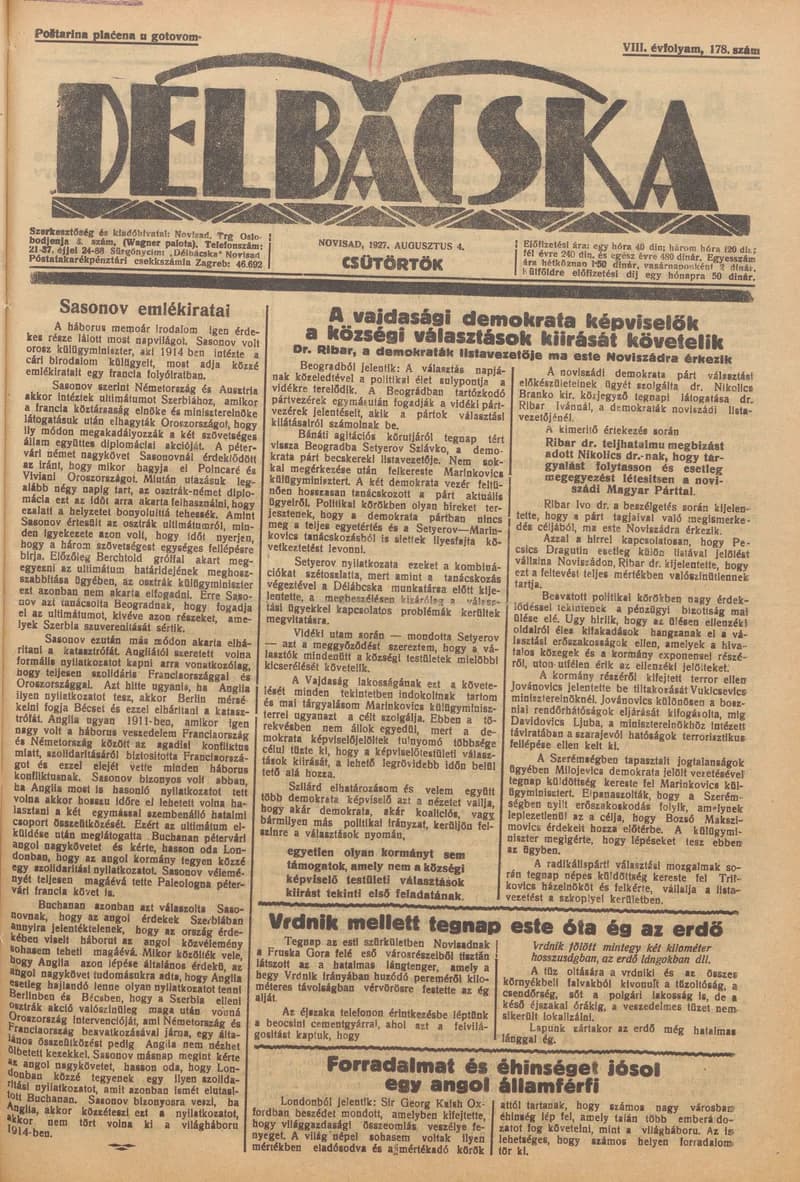 Délbácska, 8. évf. 1927. augusztus 4. 178. sz.