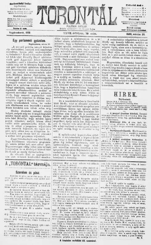 Torontál, 27. évf. 1898. március 28. 70. sz.