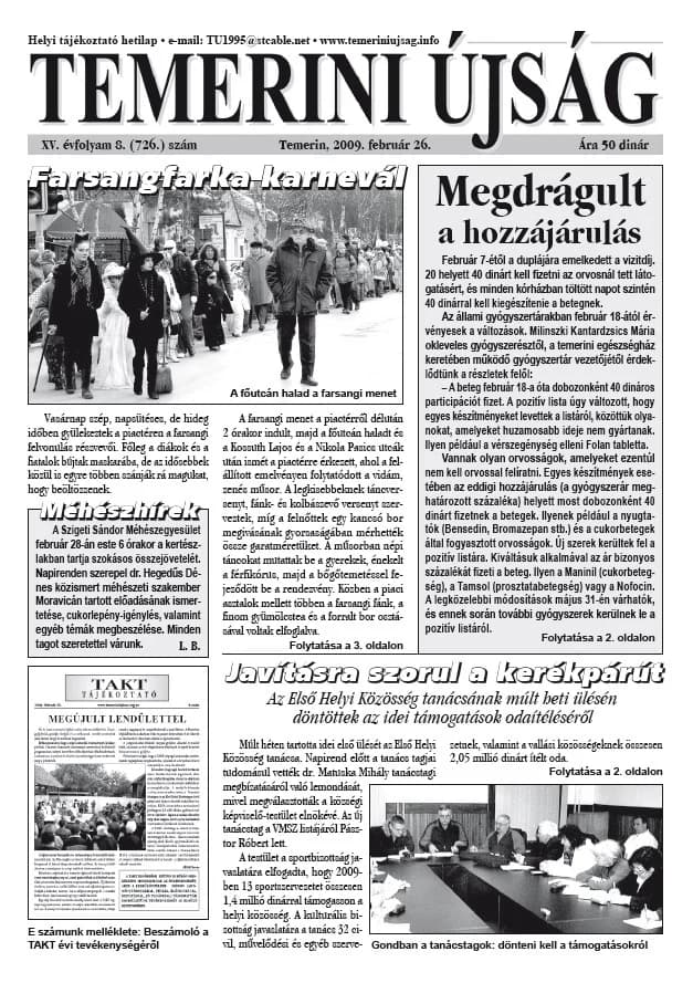 Temerini Újság, 15. évf. 2009. február 26. 8. sz.
