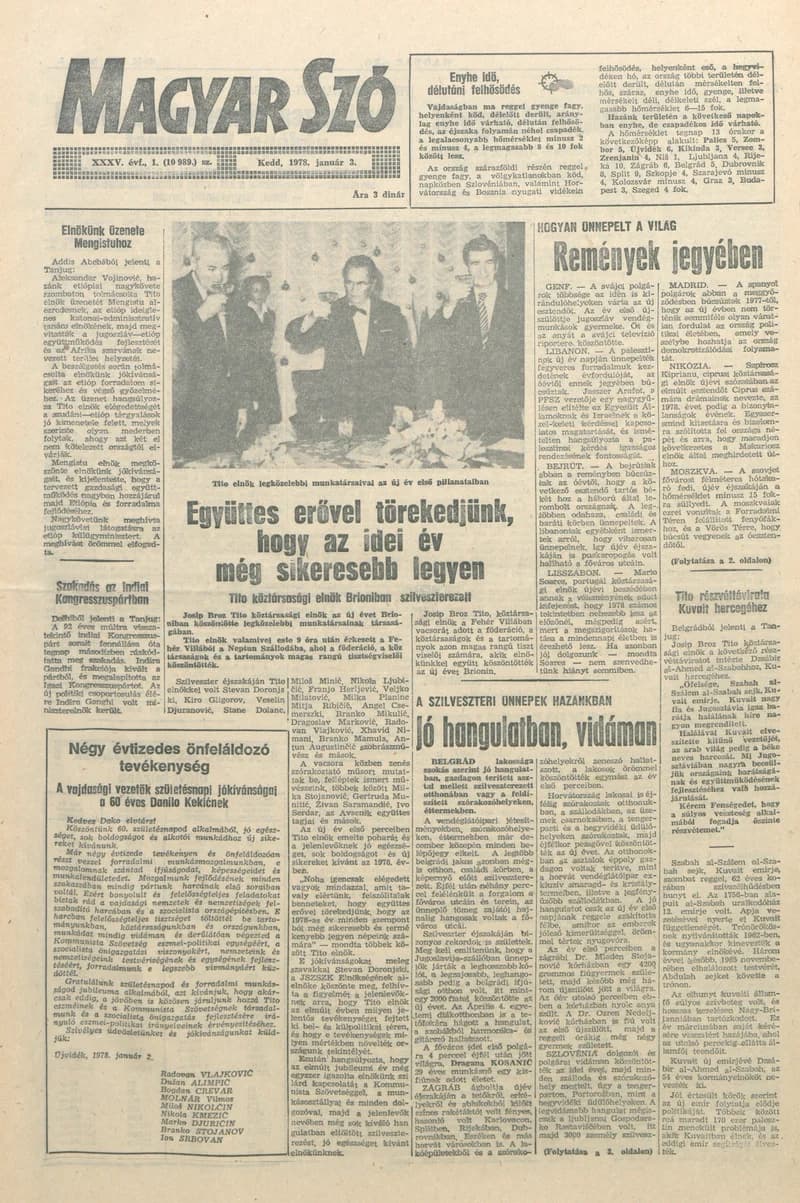 Magyar Szó, 35. évf. 1978. január 3. 1. sz. 1–16. oldal