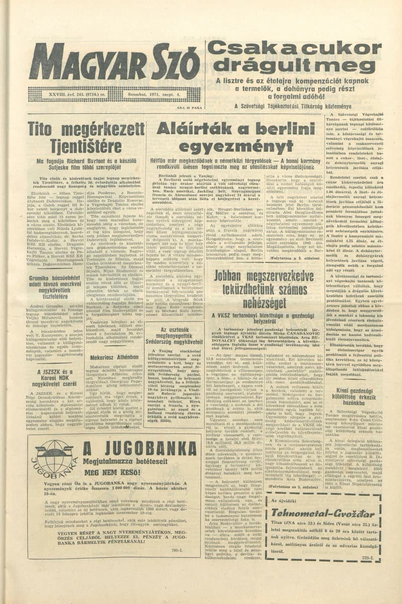Magyar Szó, 28. évf. 1971. szeptember 4. 243. sz. 1–16. oldal