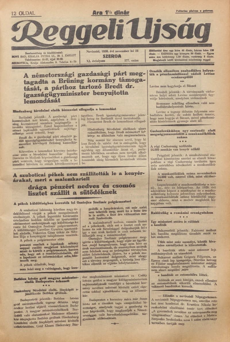 Reggeli Újság, 11. évf. 1930. november 26. 277. sz.