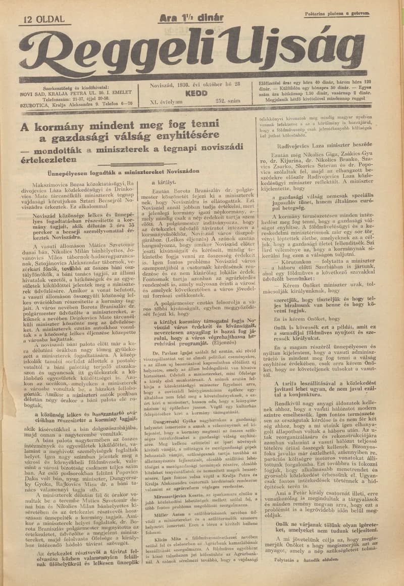 Reggeli Újság, 11. évf. 1930. október 28. 252. sz.
