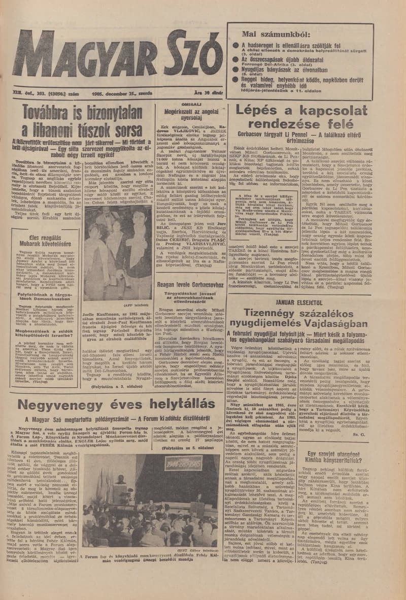 Magyar Szó, 42. évf. 1985. december 25. 353. sz. 1–16. oldal
