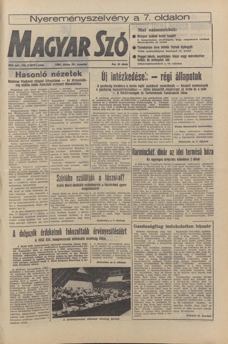 Magyar Szó, 42. évf. 1985. június 29. 176. sz. 1–24. oldal