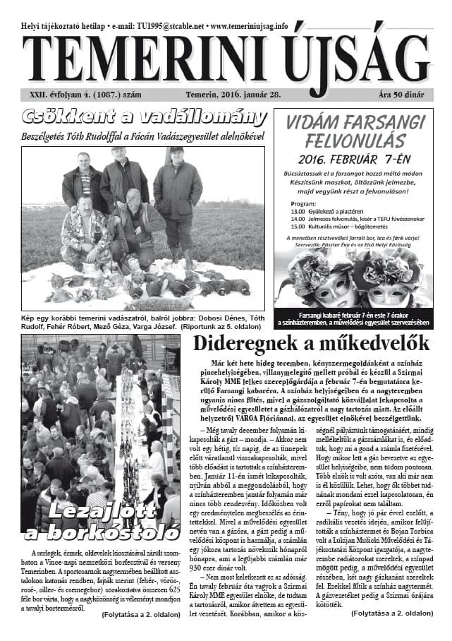 Temerini Újság, 22. évf. 2016. január 28. 4. sz.