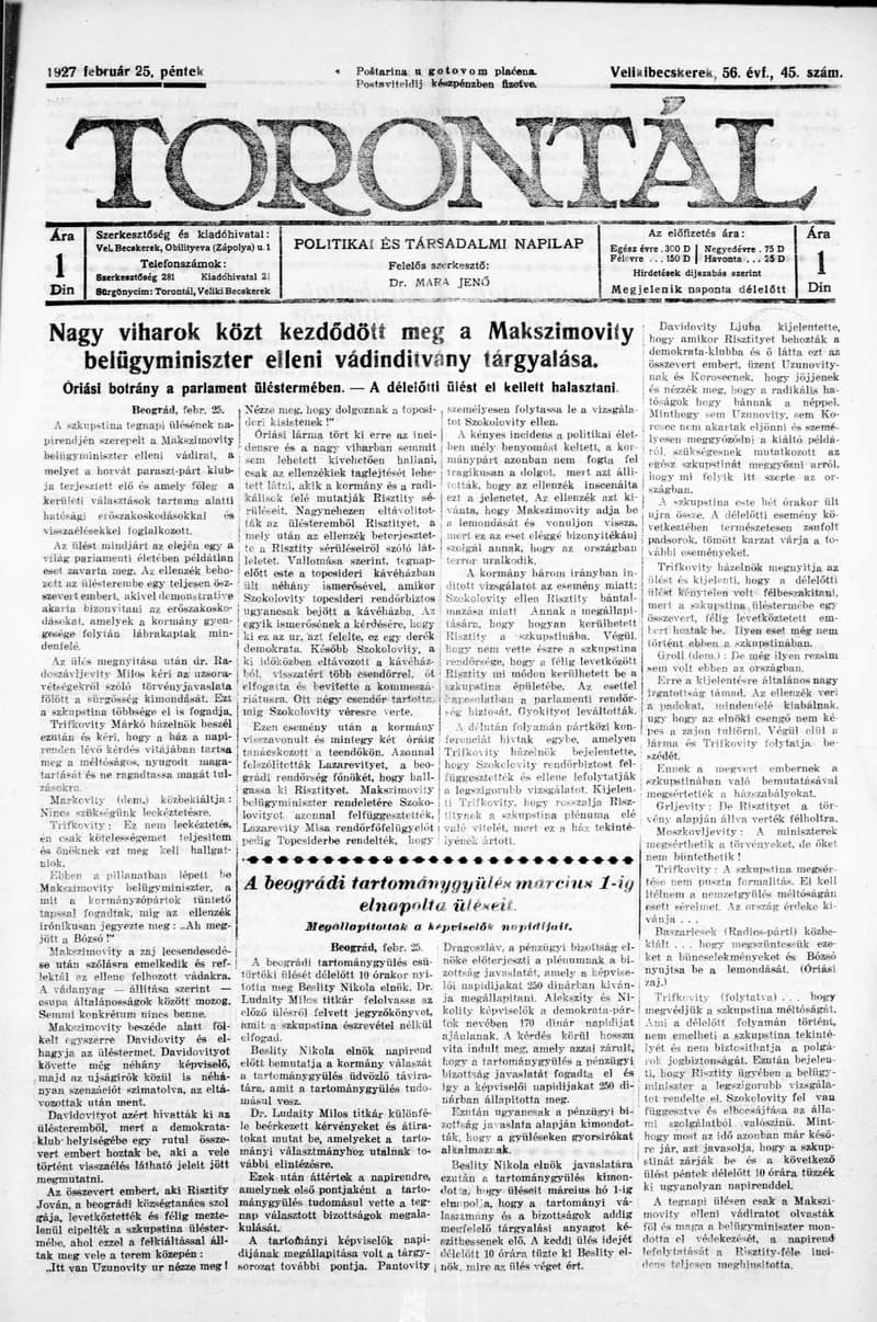 Torontál, 56. évf. 1927. február 25. 45. sz.