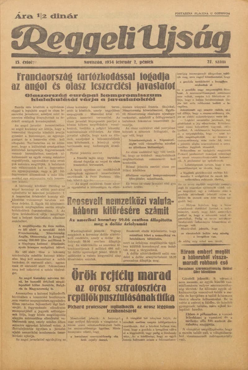 Reggeli Újság, 15. évf. 1934. február 2. 27. sz.