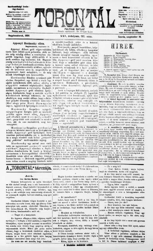 Torontál, 25. évf. 1896. szeptember 16. 212. sz.