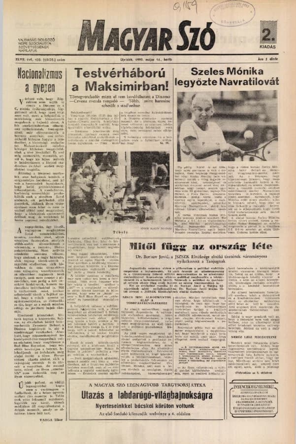 Magyar Szó, 47. évf. 1990. május 14. 130. sz. 1–20. oldal