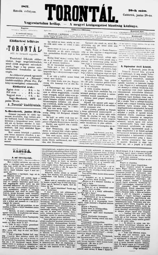 Torontál, 6. évf. 1877. június 28. 26. sz.