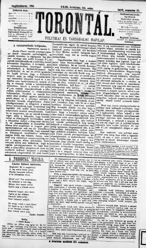 Torontál, 23. évf. 1894. augusztus 27. 195. sz.