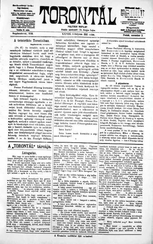 Torontál, 28. évf. 1899. november 3. 252. sz.