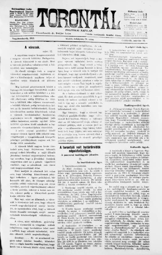 Torontál, 43. évf. 1914. március 12. 58. sz.