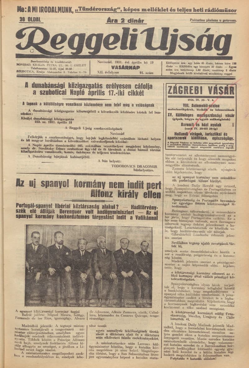 Reggeli Újság, 12. évf. 1931. április 19. 91. sz.