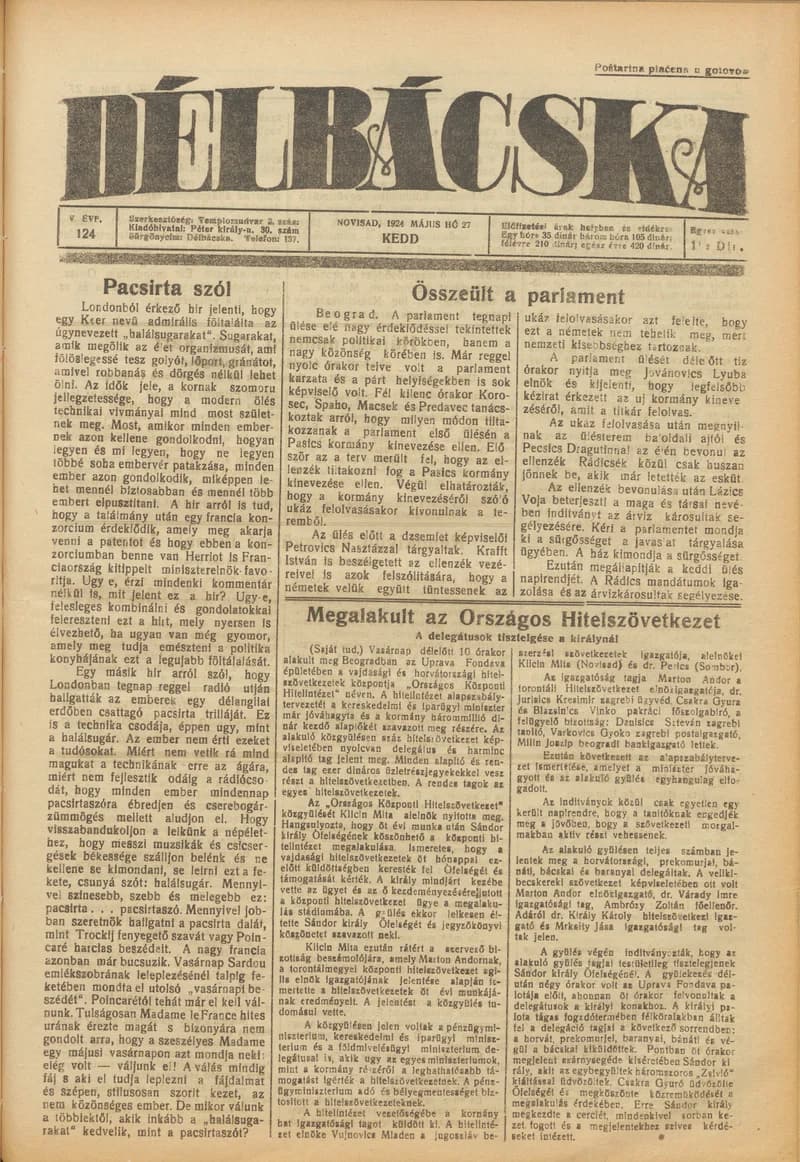 Délbácska, 5. évf. 1924. május 27. 124. sz.