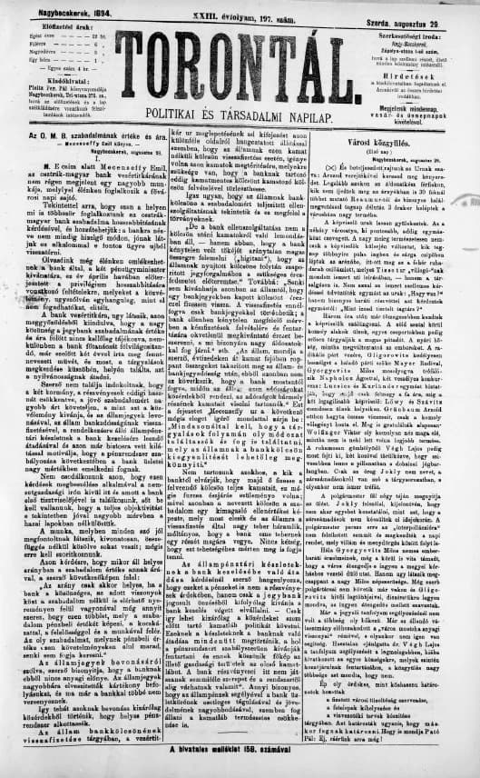 Torontál, 23. évf. 1894. augusztus 29. 197. sz.