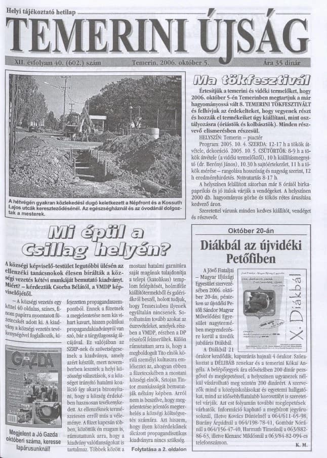 Temerini Újság, 12. évf. 2006. október 5. 40. sz.
