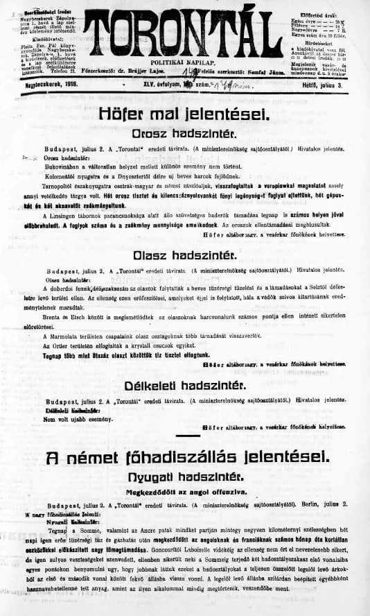 Torontál, 45. évf. 1916. július 3. 149. sz.