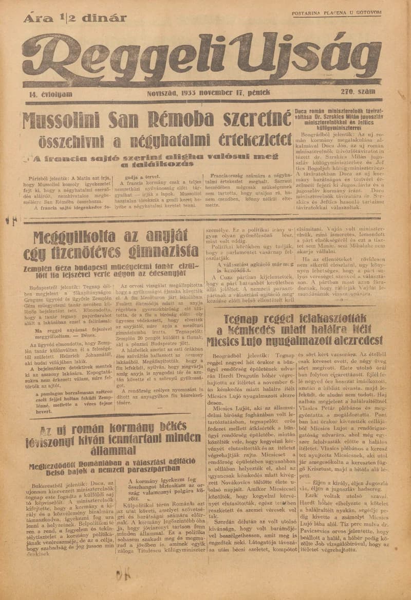 Reggeli Újság, 14. évf. 1933. november 17. 270. sz.