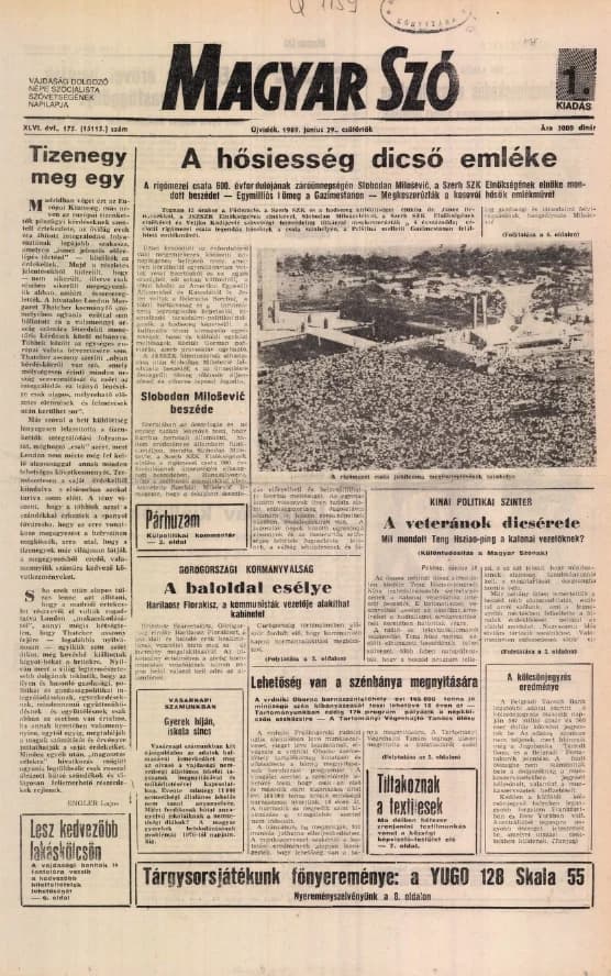 Magyar Szó, 46. évf. 1989. június 29. 175. sz. 1–16. oldal