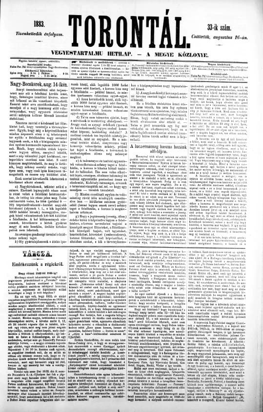 Torontál, 12. évf. 1883. augusztus 16. 33. sz.