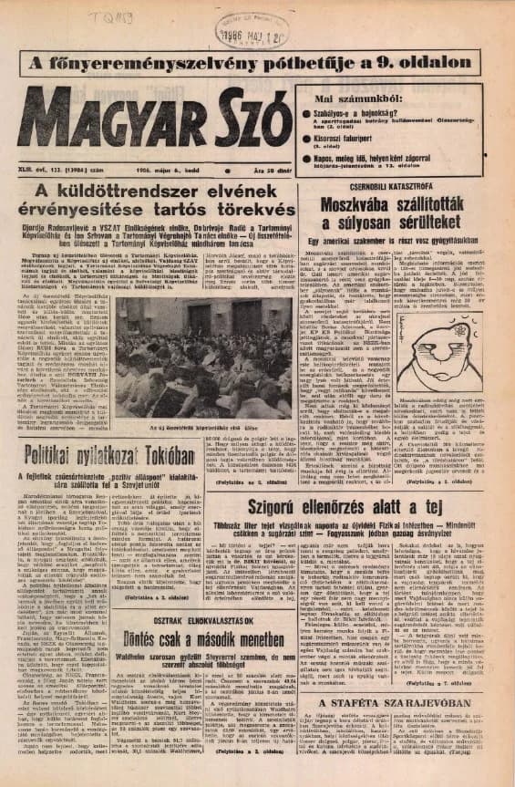 Magyar Szó, 43. évf. 1986. május 6. 122. sz. 1–20. oldal