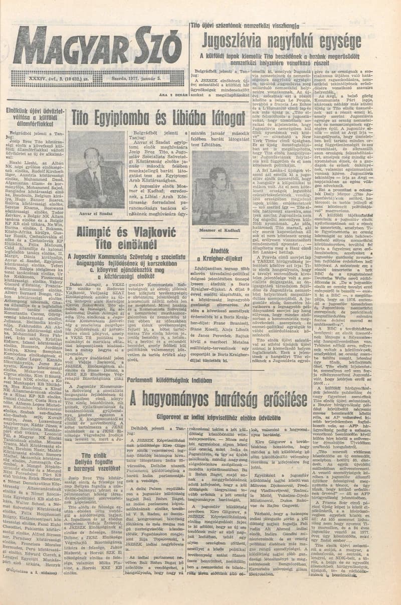 Magyar Szó, 34. évf. 1977. január 5. 3. sz. 1–16. oldal