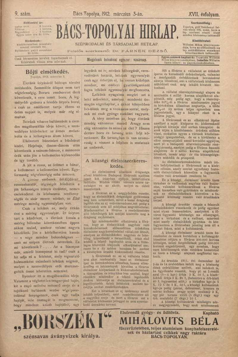 Bács-Topolyai Hirlap, 17. évf. 1912. március 3. 9. sz.