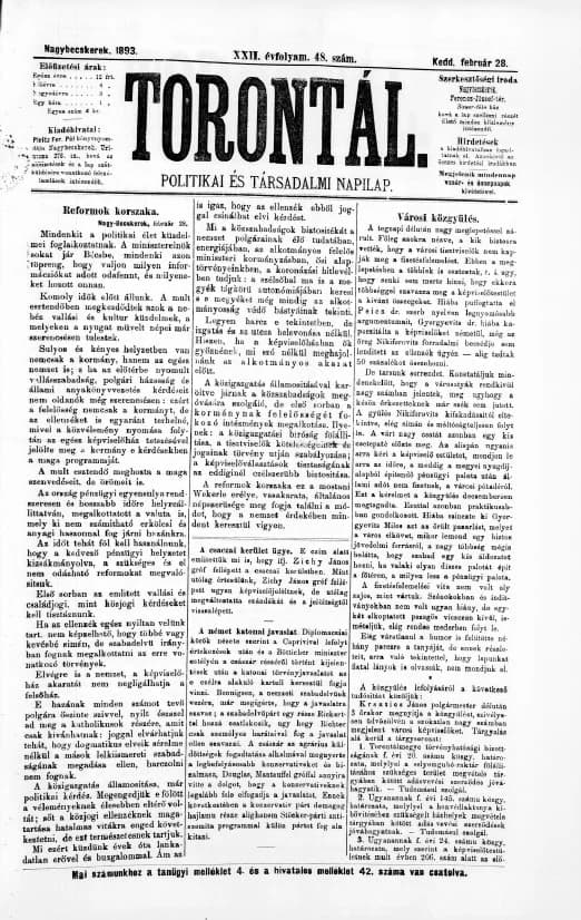 Torontál, 22. évf. 1893. február 28. 48. sz.