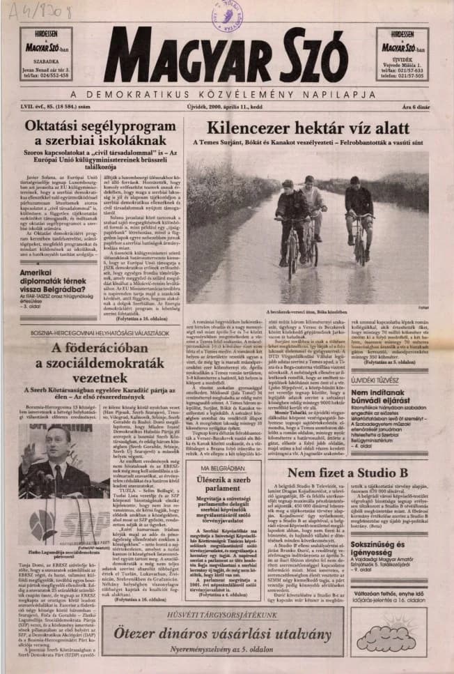Magyar Szó, 57. évf. 2000. április 11. 85. sz. 1–16. oldal
