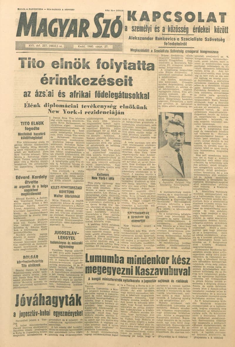 Magyar Szó, 17. évf. 1960. szeptember 27. 227. sz. 1–20. oldal