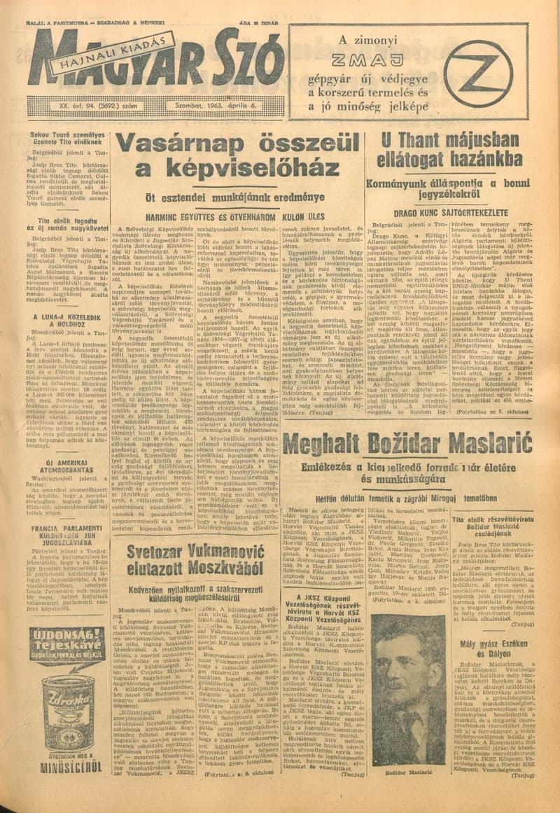 Magyar Szó, 20. évf. 1963. április 6. 94. sz. 1–12. oldal