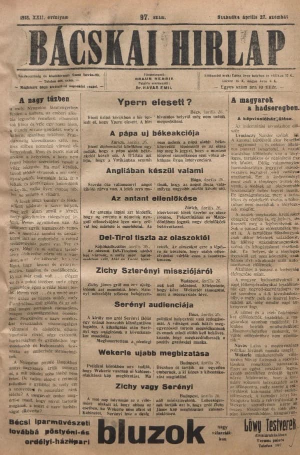 Bácskai Hirlap, 22. évf. 1918. április 27. 97. sz.