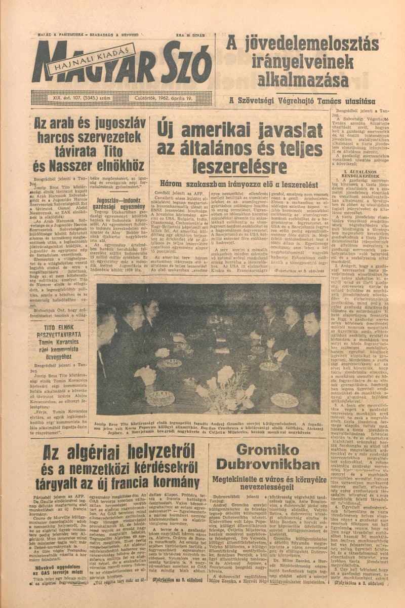 Magyar Szó, 19. évf. 1962. április 19. 107. sz. 1–16. oldal