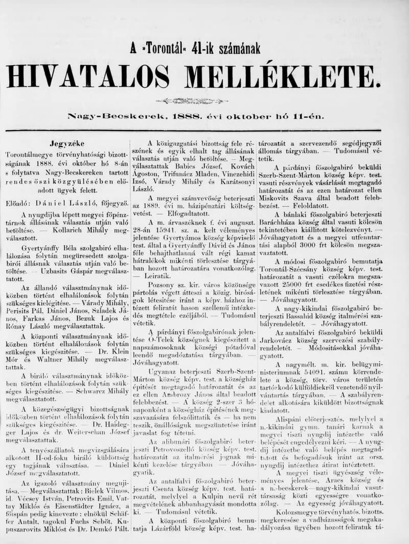 A Totontál  hivatalos melléklete, 1. évf. 1888. október 11. 41. sz.