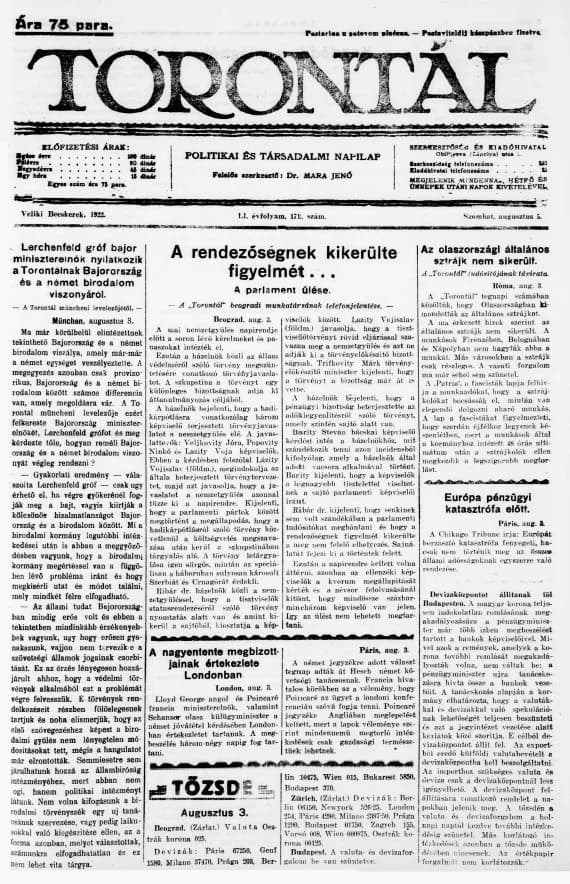 Torontál, 51. évf. 1922. augusztus 5. 171. sz.