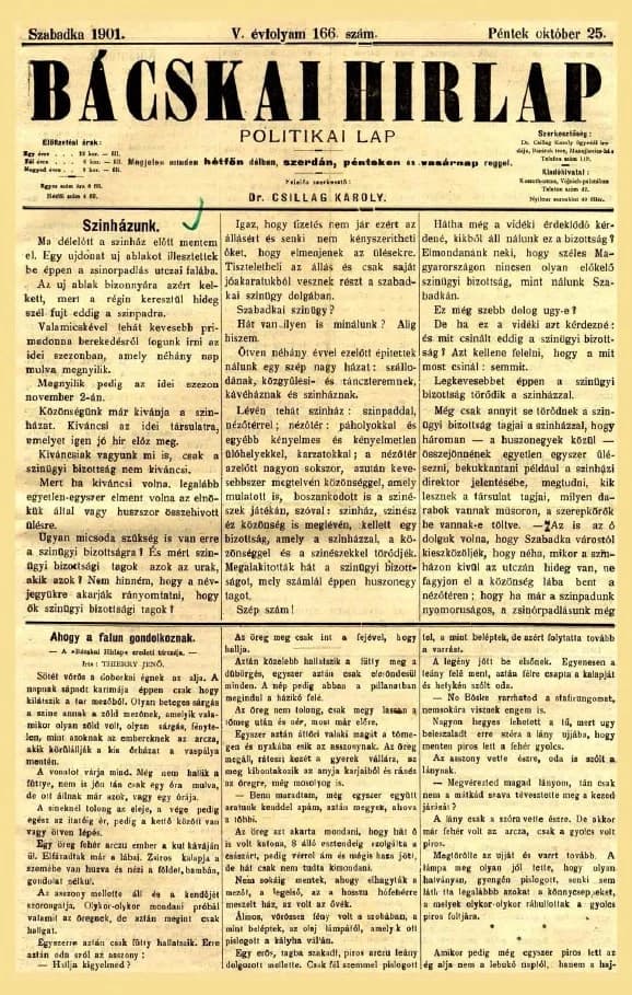 Bácskai Hirlap, 5. évf. 1901. október 25. 166. sz.