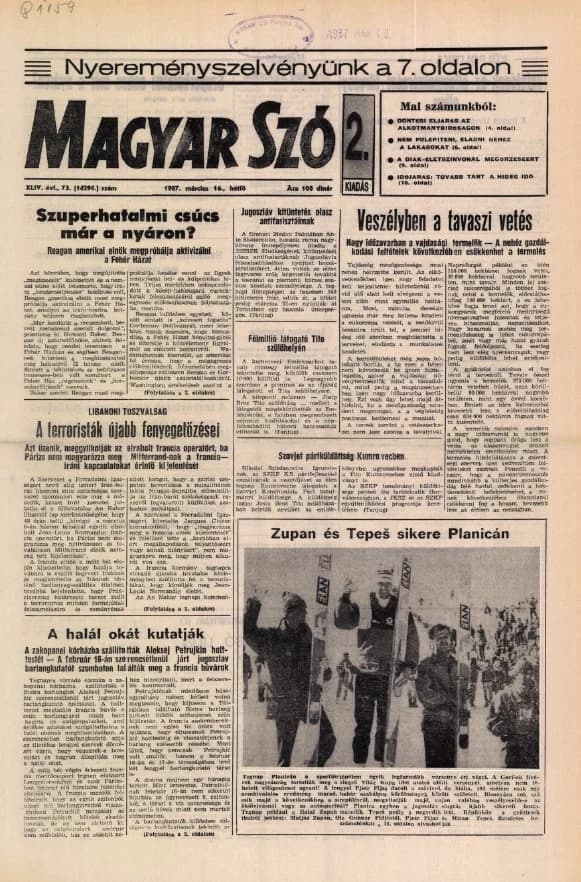 Magyar Szó, 44. évf. 1987. március 16. 73. sz. 1–20. oldal