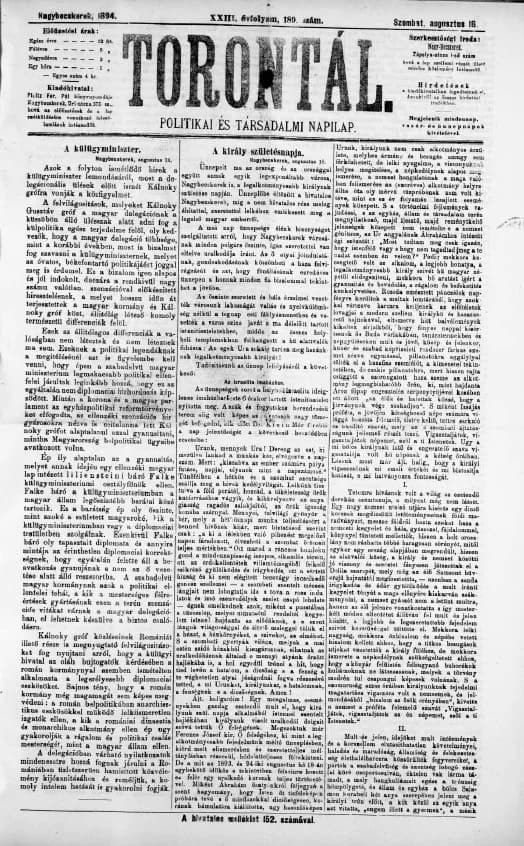 Torontál, 23. évf. 1894. augusztus 18. 189. sz.