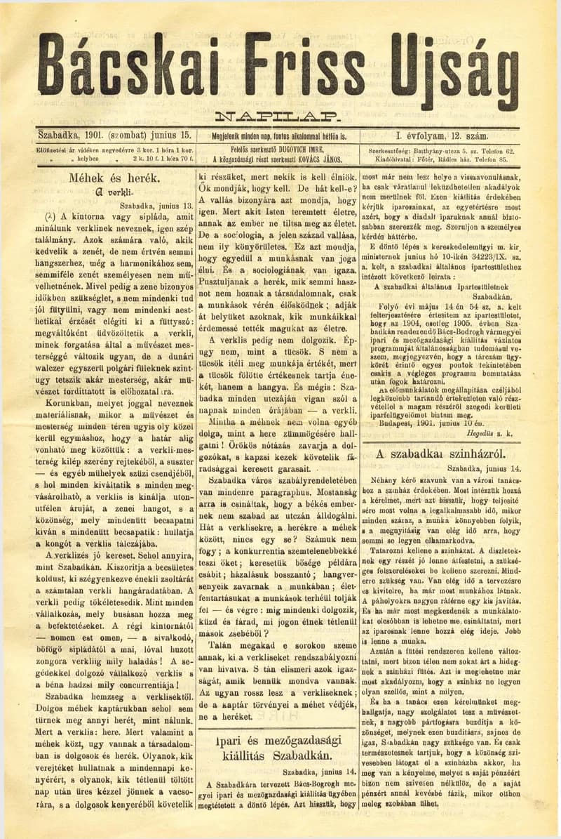 Bácskai Friss Ujság, 1. évf. 1901. június 15. 12. sz.