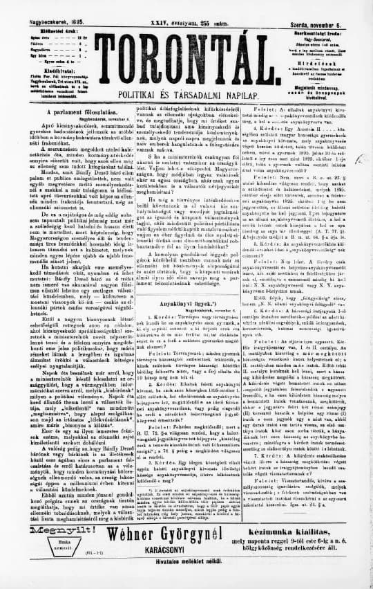 Torontál, 24. évf. 1895. november 6. 255. sz.