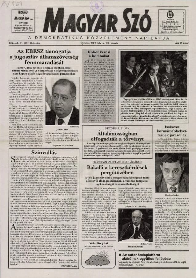 Magyar Szó, 59. évf. 2002. február 20. 41. sz. 1–16. oldal