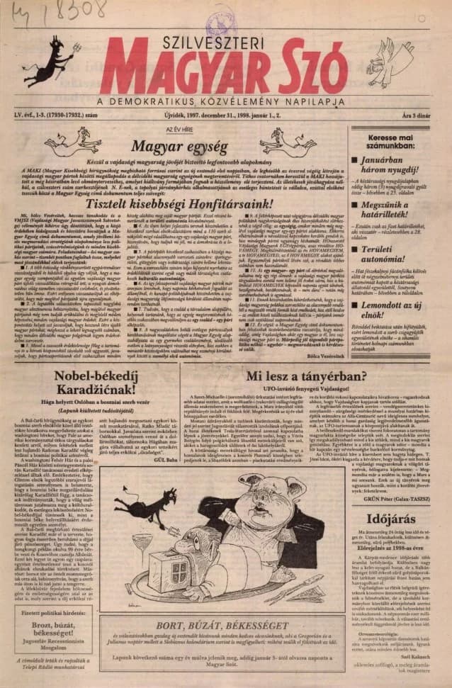Magyar Szó, 55. évf. 1997. december 31. – 1998. január 2. 1–3. sz. 1–24. oldal