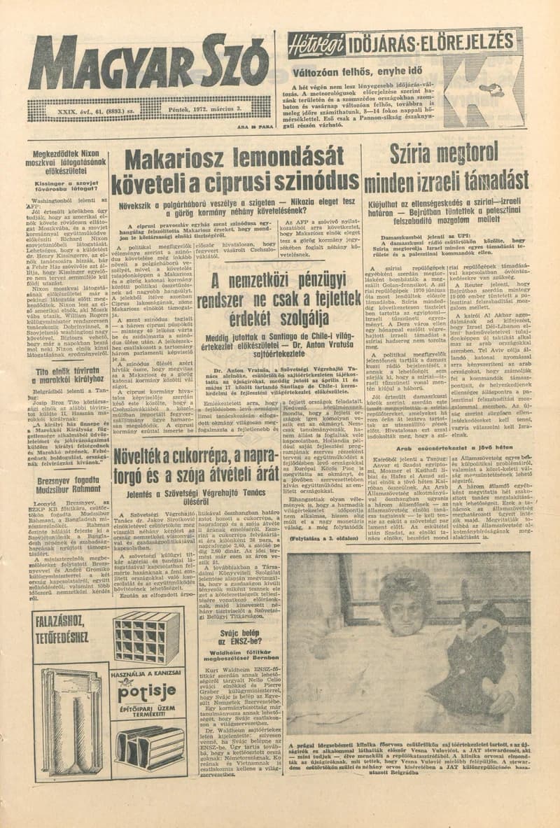 Magyar Szó, 29. évf. 1972. március 3. 61. sz. 1–12. oldal