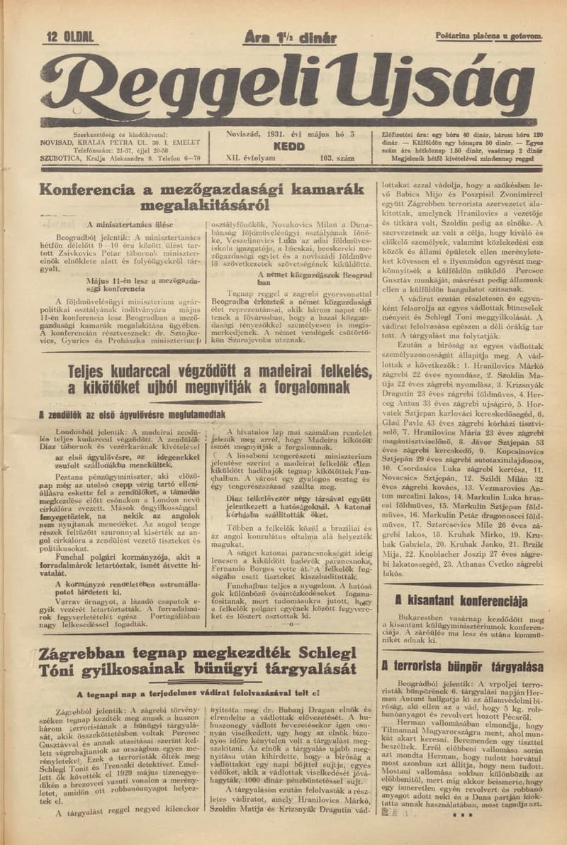 Reggeli Újság, 12. évf. 1931. május 5. 103. sz.