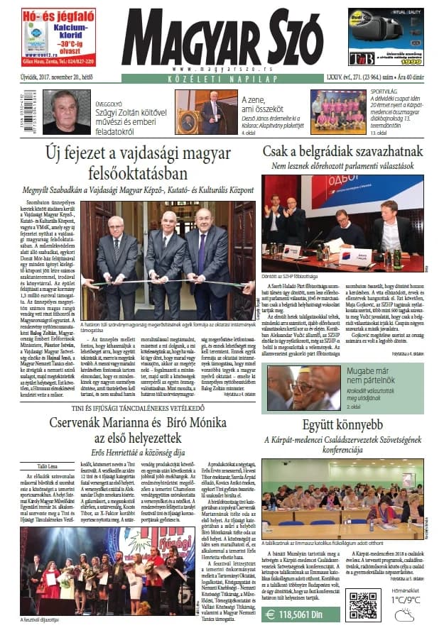 Magyar Szó, 74. évf. 2017. november 20. 271. sz. 1. oldal