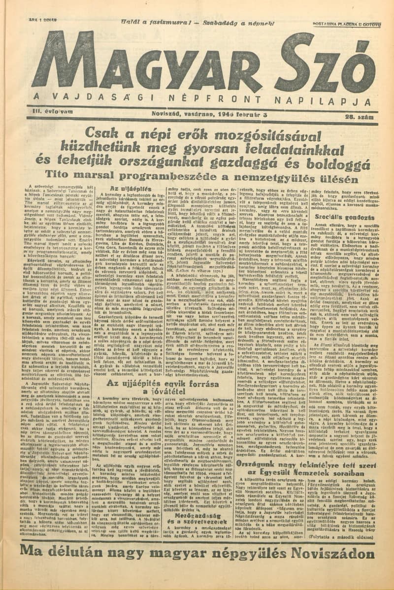 Magyar Szó, 3. évf. 1946. február 3. 28. sz. 1–6. oldal