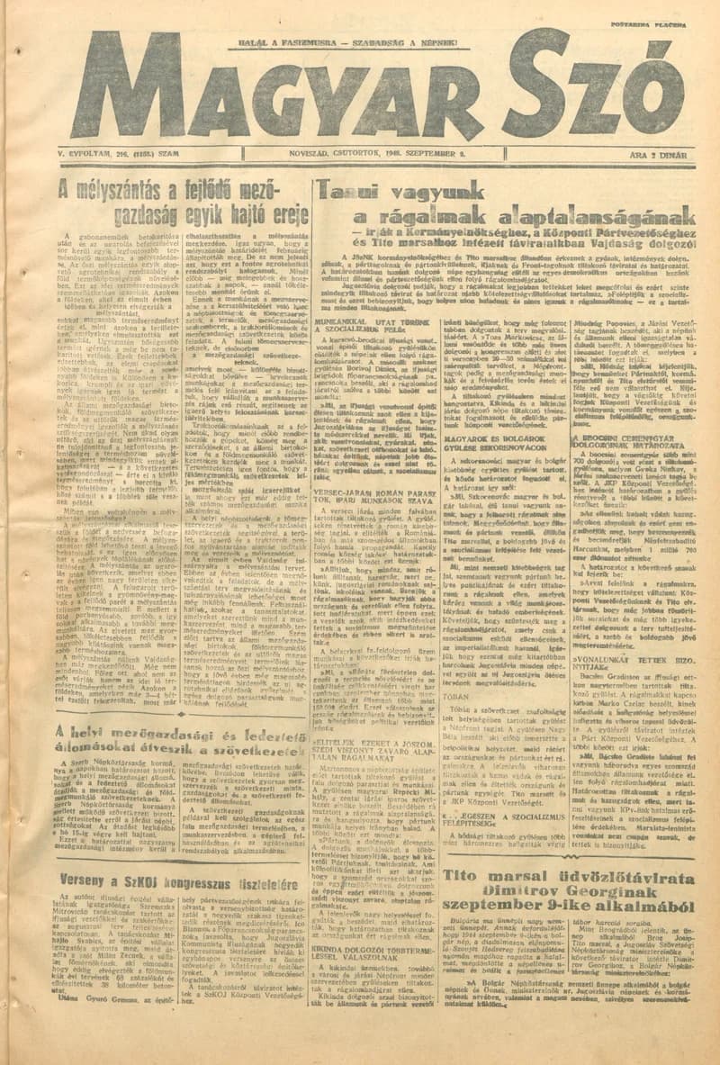 Magyar Szó, 5. évf. 1948. szeptember 9. 216. sz. 1–4. oldal