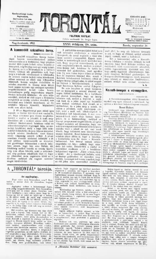 Torontál, 31. évf. 1902. szeptember 24. 218. sz.